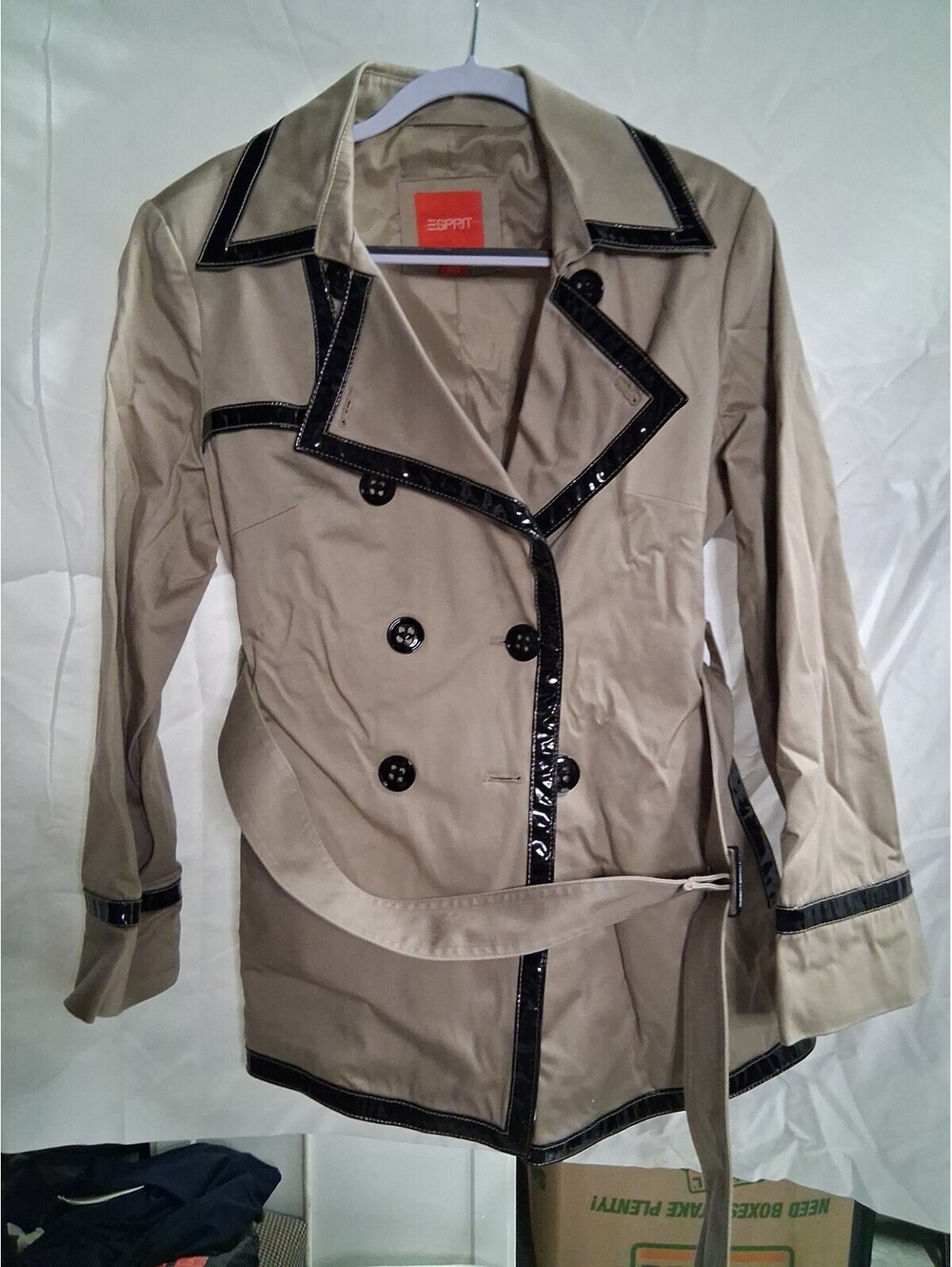 Vintage Esprit Women's Trench Coat Outwear Long Jacket with belt Tan Size L